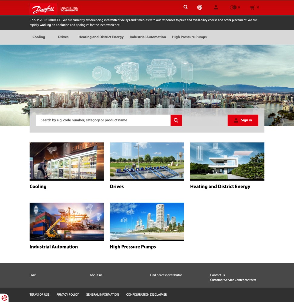 Danfoss Product Store screenshot from 2019